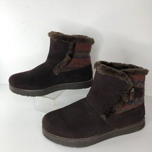 Skechers Women Brown Suede Leather Faux Fur Sweater Patchwork Winter Bootie Sz 8